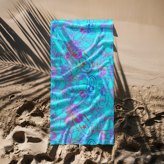 Print On Demand  - Beach Towel - "It's 5 o'clock Somewhere" (Bright on Turquoise)