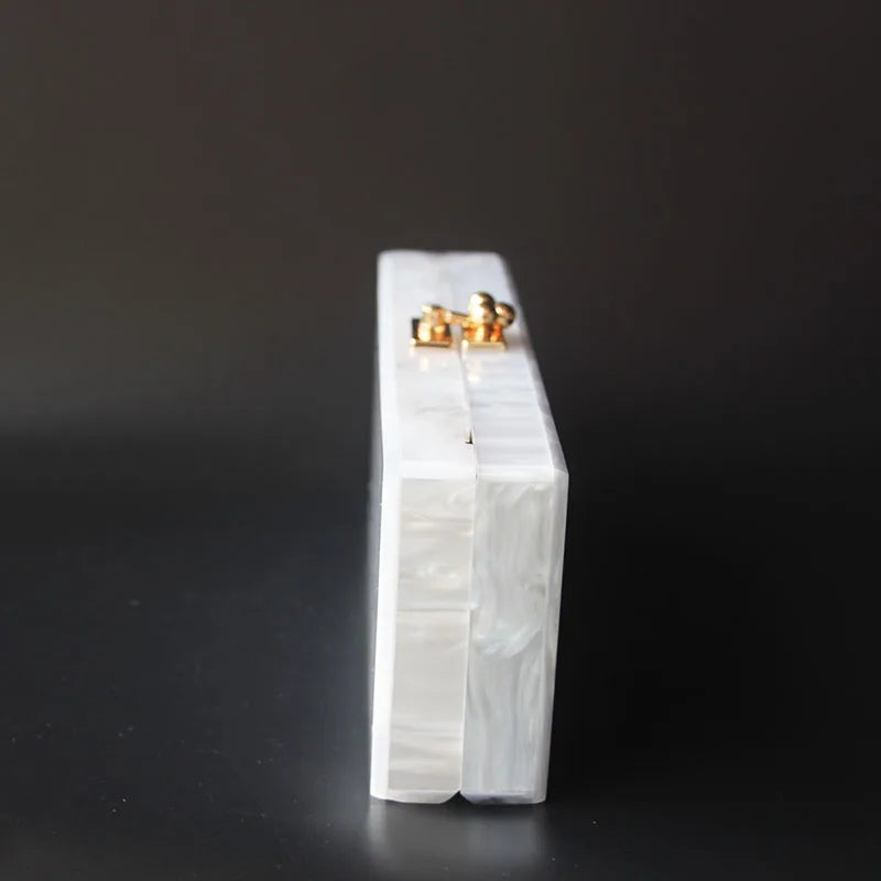 Pearl White Name Letter Hello  Acrylic Clutch Bag