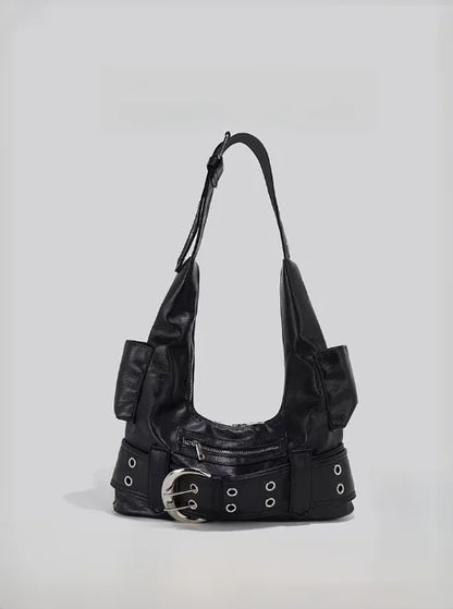 Women's Hobo Bag in Genuine Full Grain Leather with Adjustable Strap and Zipper Closure