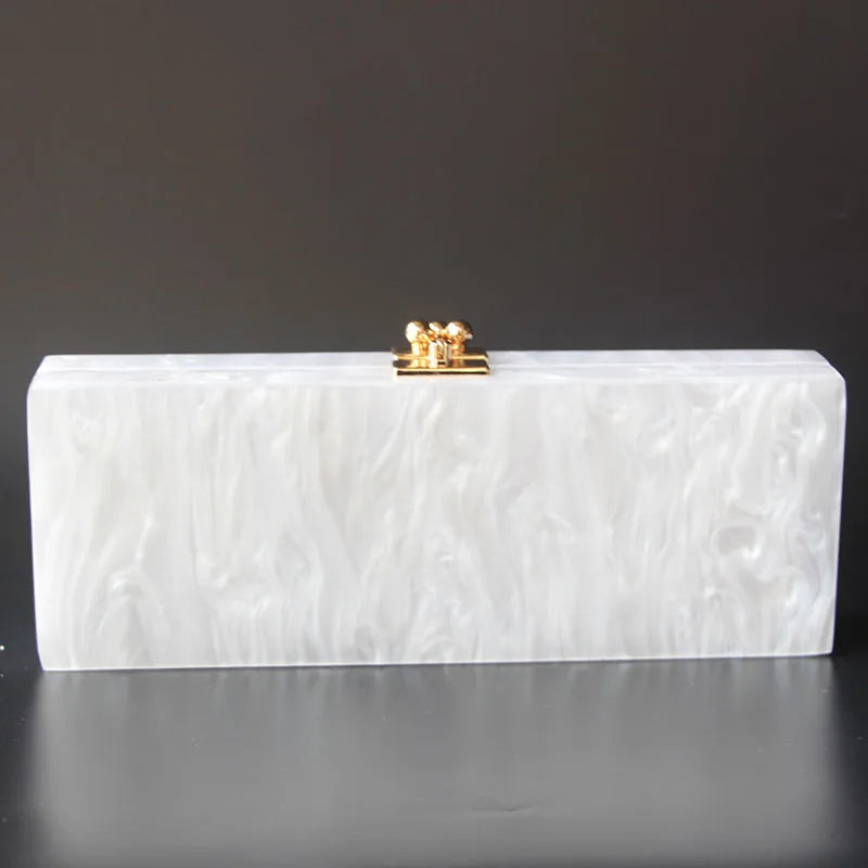 Pearl White Name Letter Hello  Acrylic Clutch Bag