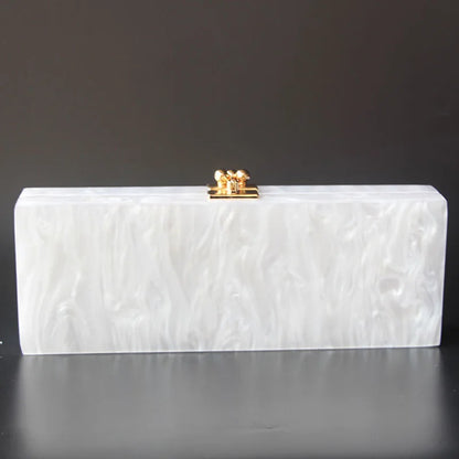 Pearl White Name Letter Hello  Acrylic Clutch Bag