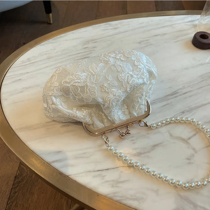Embroidered Evening Handbags Pearl Chain Shoulder Bag