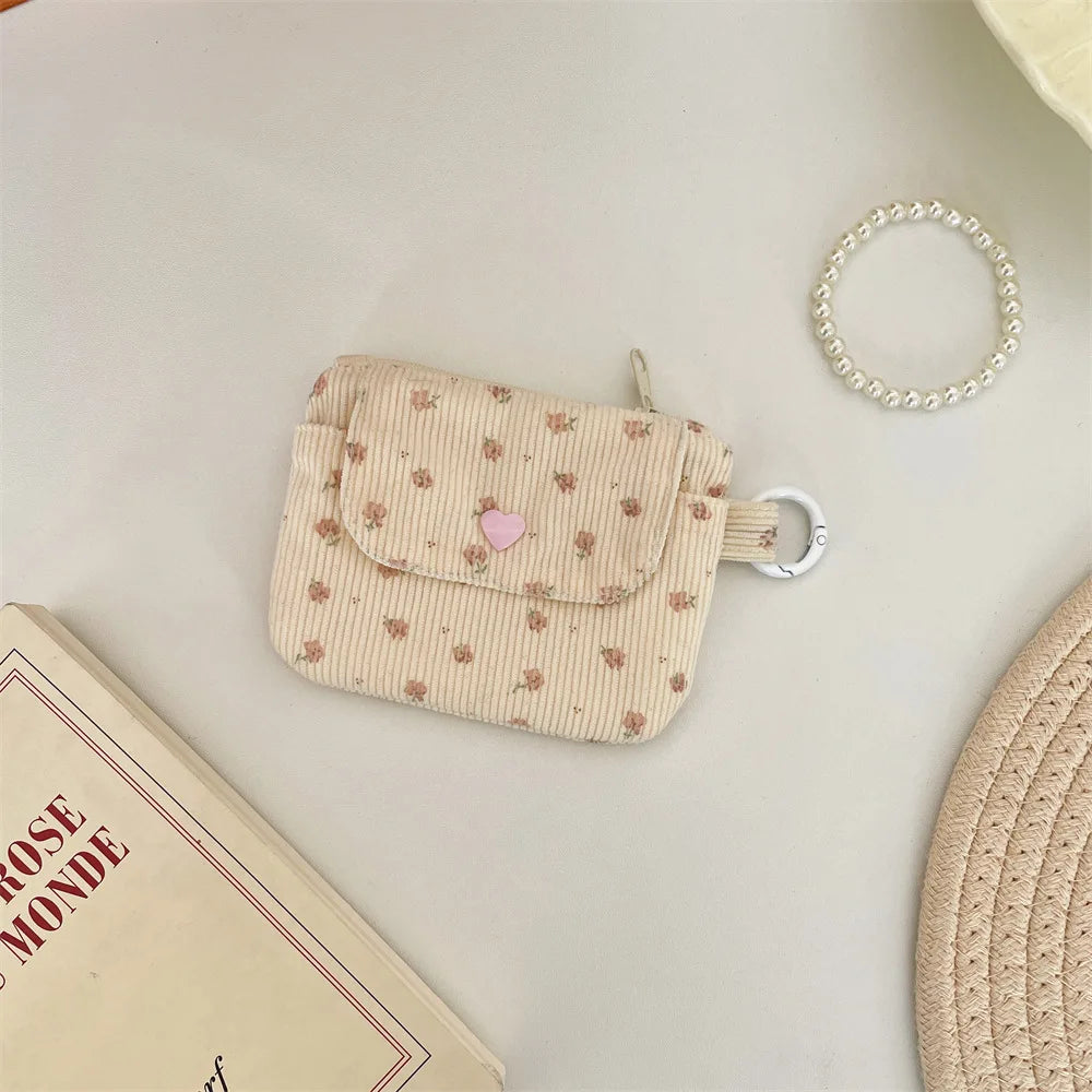 Corduroy Printed Card Bag Hasp Zipper Coin Purse