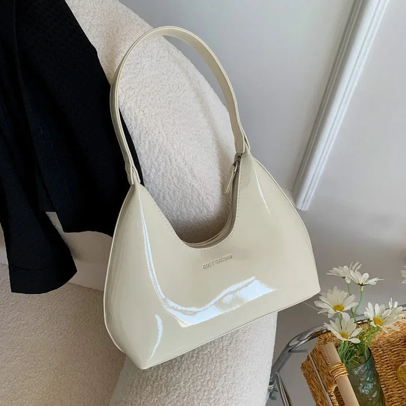 Solid Shoulder Bags  Patent Leather  for Women