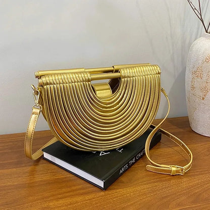 Evening Clutch Purses for Women Golden Noodle Half Moon Crossbody Bag
