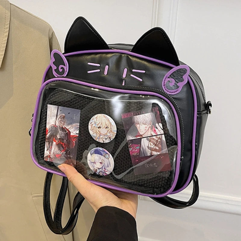 Y2K Japanese Kawaii Cat  Bag Backpacks Cute Girls Transparent Shoulder JK School Bags