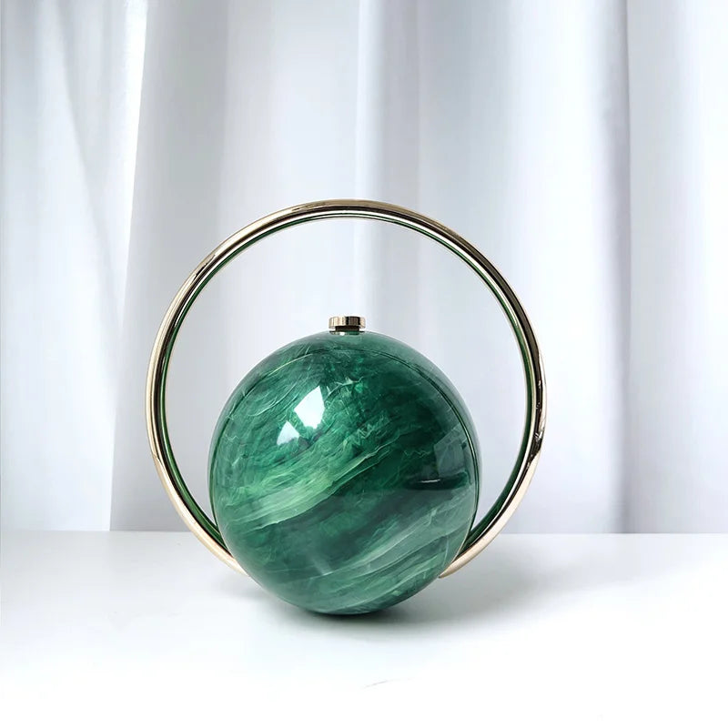 Spherical Evening Elegant Clutchwith Marble Pattern Women Sphere Tote Bag