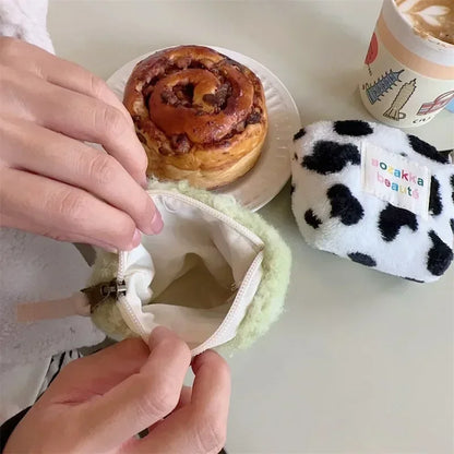 Stripes Plush Coin Purse Cute Key Money Card Case Bags Small Coin Bags for Women