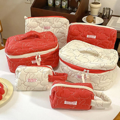 Cute Women Portable Rabbit Quilted Cotton Cosmetic Bag