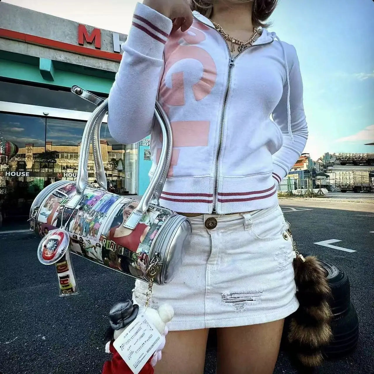 Y2K Riri Girls PU Cylinder Shoulder Bag