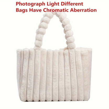 Large Capacity Plush Tote Bag, Stiped Faux Fur Shoulder Bag, Women's Soft Fluffy Handbag
