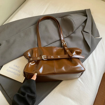 Korean-Style Casual Waxed Leather Large-Capacity Tote Bag,