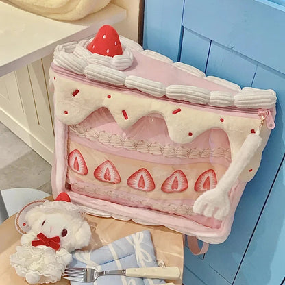 Y2K Strawberry Cake Bag Plush Bag Lolita JK Cute BJD Baby Bag Crossbody Bag