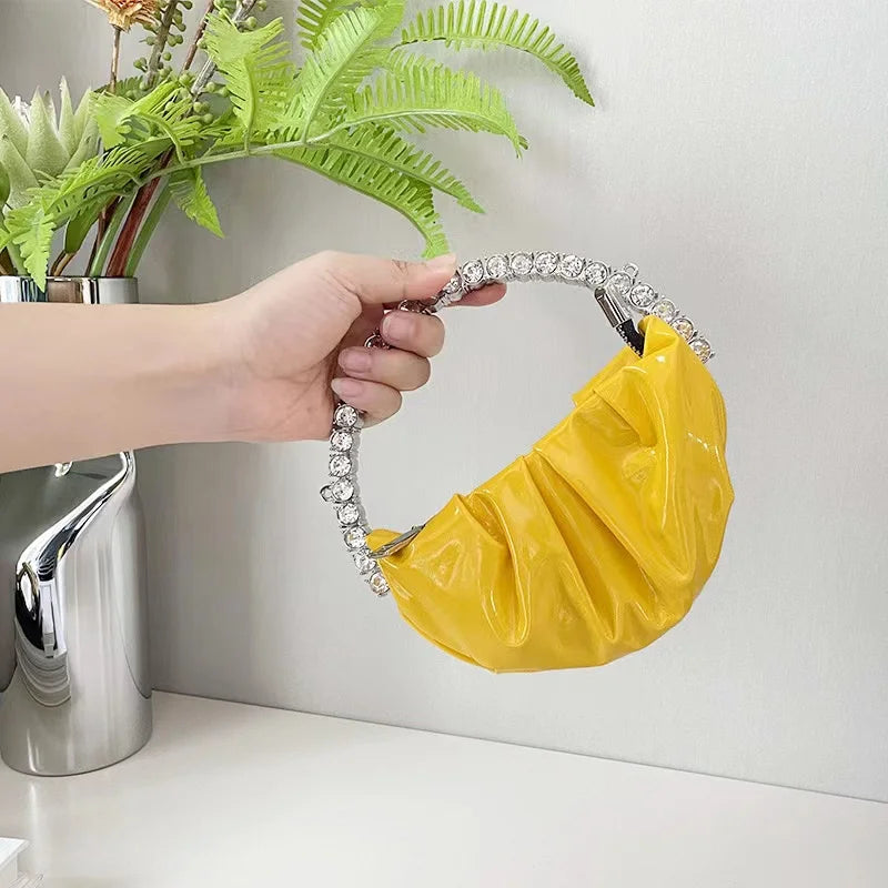 Circular Metal Handle Mini Bag  Glitter Shiny Rhinestone Evening Bag