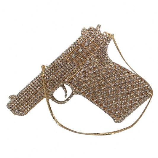 Pistol Gun Shape Drip Rhinestone Bridal Evening Bag Luxury Clutch Bag