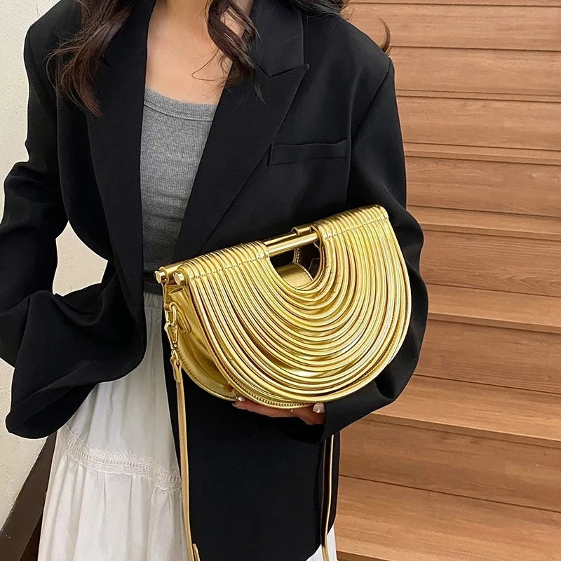 Evening Clutch Purses for Women Golden Noodle Half Moon Crossbody Bag