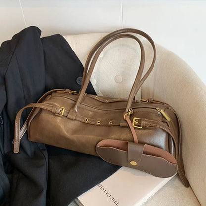 Buckle Decoration Fashion PU Shoulder Bag Solid Large Capacity