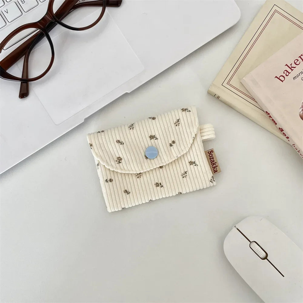 Floral Corduroy Card Small Coin Pouch
