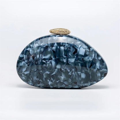 Oval Handmade Pearl Marble Metal Clasp Acrylic Evening Bags