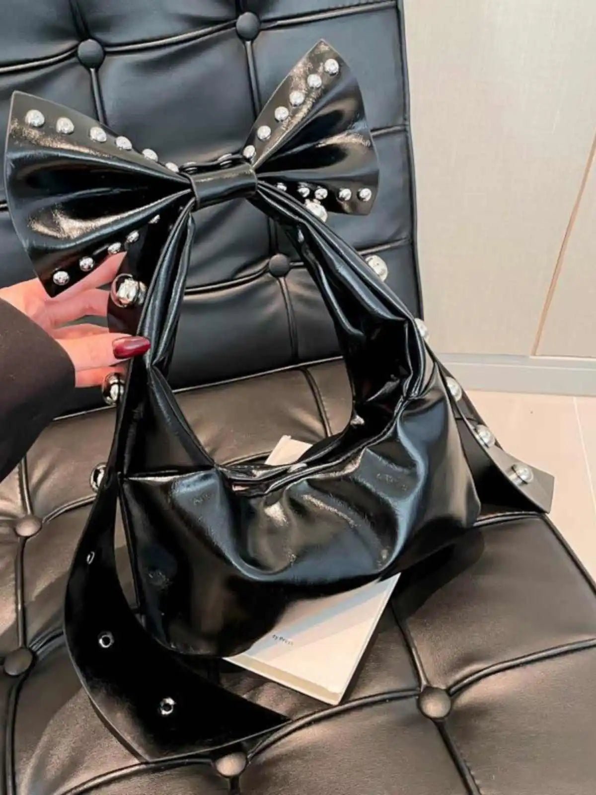 Bow Y2K Style Solid Color Leather Underarm Bag