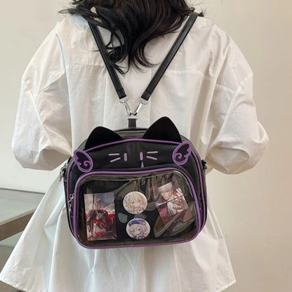 Y2K Japanese Kawaii Cat  Bag Backpacks Cute Girls Transparent Shoulder JK School Bags
