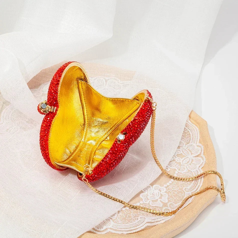 Alizekerr Heart Shaped Crystal Evening Bags Classy Chic Rhinestone Small Clutch