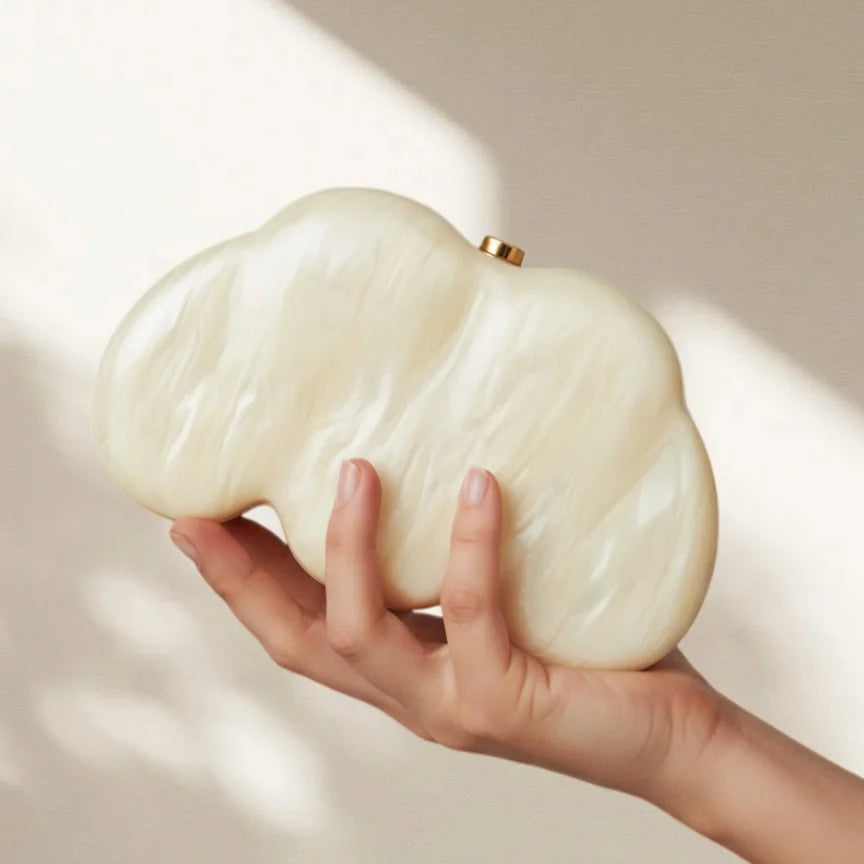 Cloud Shaped Clutch Bag Acrylic Clutch  Women Wedding Evening Party Ivory Bag