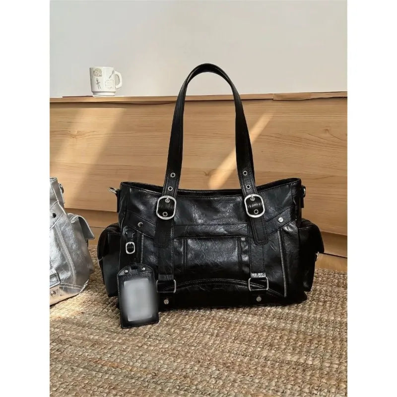Ladies' Leather Square Large Capacity Tote Bag