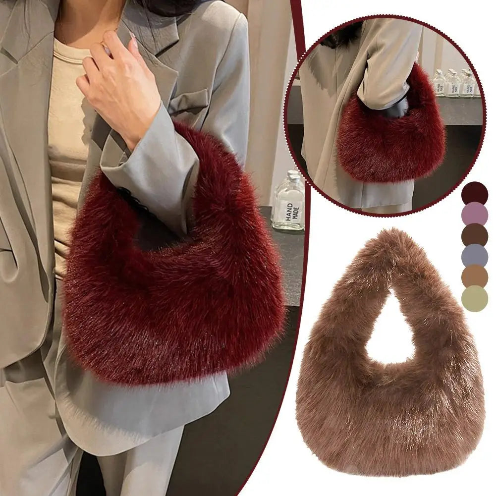 Soft Plush Handbag For Winter, Small And Elegant Tote Bag For Women
