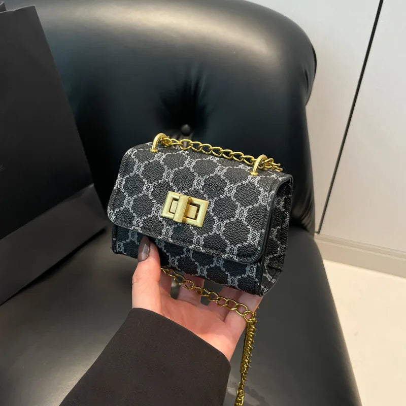 Mini Crossbody Bag with Geometric Pattern Faux Leather