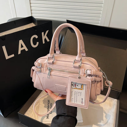 Glossy PU Shoulder & Crossbody Bags Solid Zipper