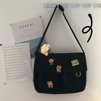 Japanese Harajuku Cute Retro Girl Shoulder Bag Chic Badge Canvas Crossbody Bags