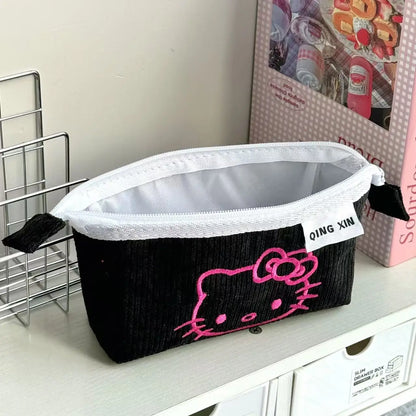 Cute Hello Kitty Corduroy Large Capacity Stationery Storage Bag
