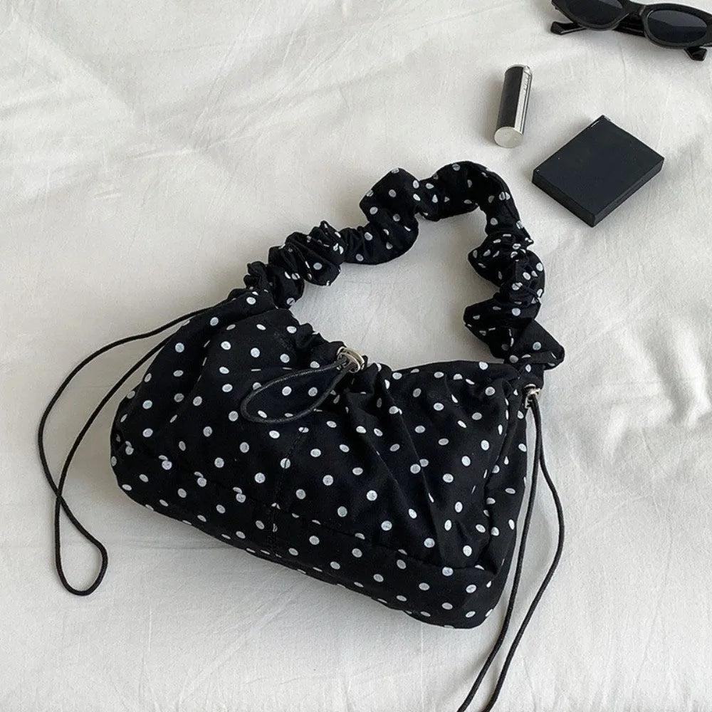 Drawstring Pleated Dumpling Bag for Outdoor Travel Clutch