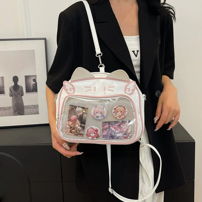Y2K Japanese Kawaii Cat  Bag Backpacks Cute Girls Transparent Shoulder JK School Bags