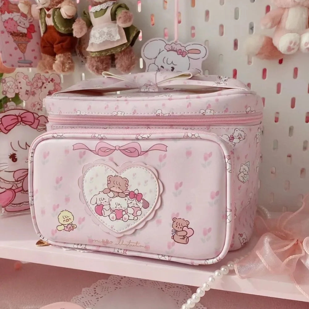 Square Shape Large Capacity PU Leather Makeup Bag