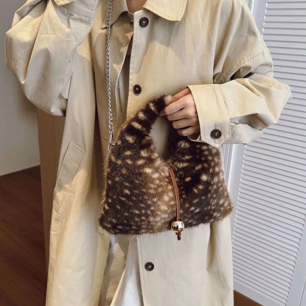 Fluffy Deer Pattern Shoulder Faux Fur Bags for Women