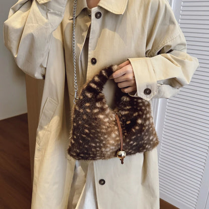 Fluffy Deer Pattern Shoulder Faux Fur Bags for Women