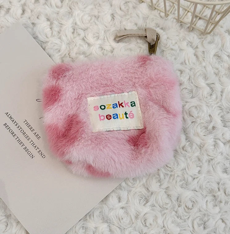 Stripes Plush Coin Purse Cute Key Money Card Case Bags Small Coin Bags for Women