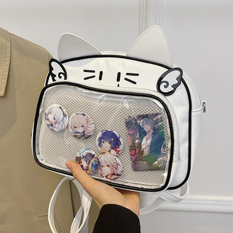 Y2K Japanese Kawaii Cat  Bag Backpacks Cute Girls Transparent Shoulder JK School Bags