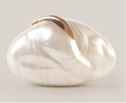 Flower Oval Egg Shell Acrylic Pearl Beige Frame Purse Women Wedding Evening Party  Ivory Handbag Mini Beach Bags