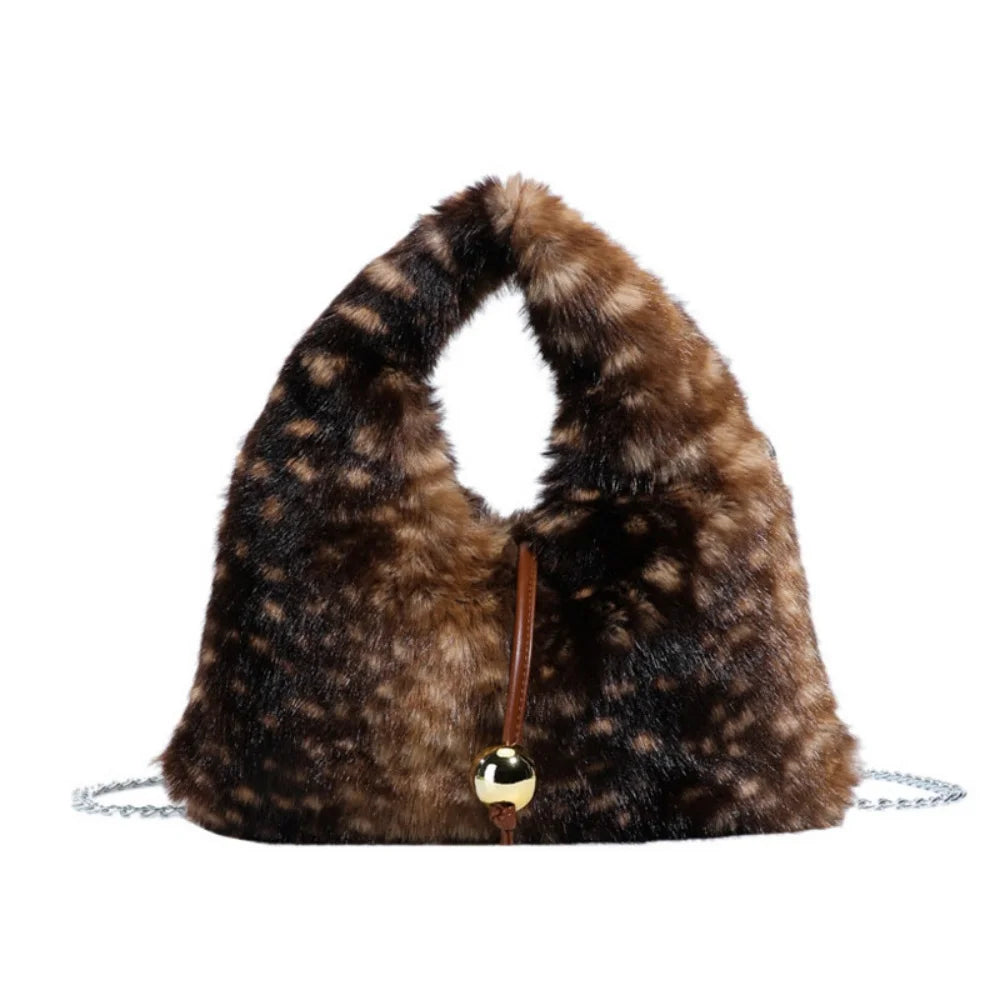 Fluffy Deer Pattern Shoulder Faux Fur Bags for Women