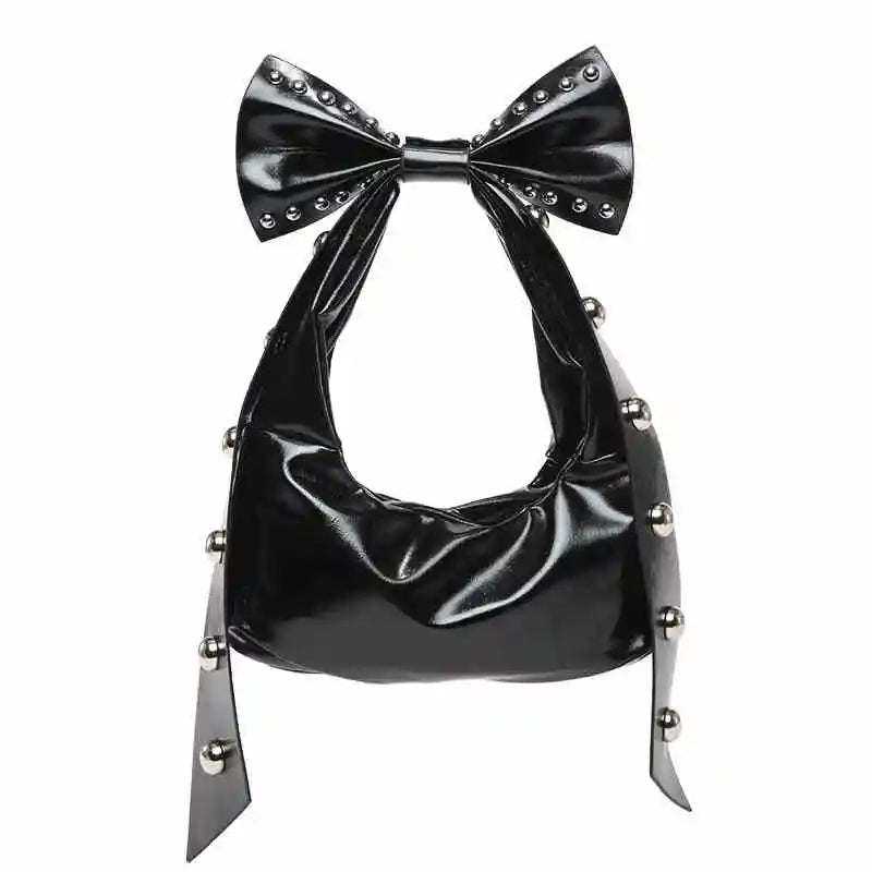 Bow Y2K Style Solid Color Leather Underarm Bag