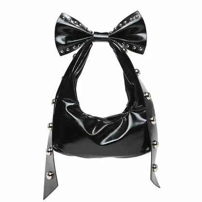 Bow Y2K Style Solid Color Leather Underarm Bag