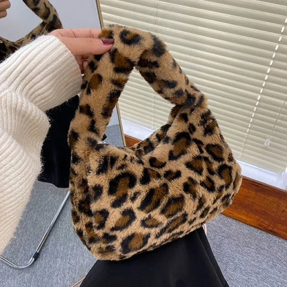 Y2k Korean Plush Retro Leopard Print Bags for Women