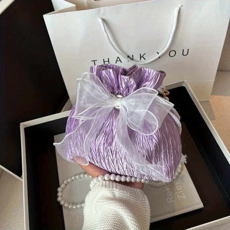 Crossbody Bag with Faux Pearl Chain - Versatile Bucket Shoulder Purse for Women