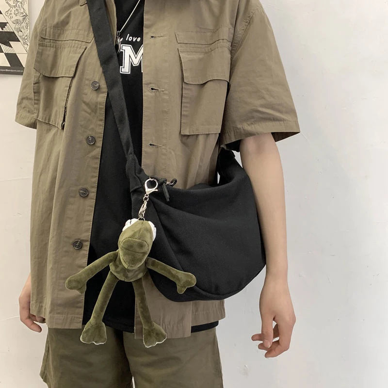 Unisex Canvas Crossbody Bag Large Capacity Hip-Hop Street Style