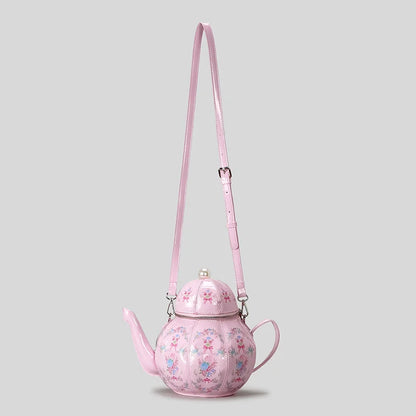 Creative Vintage Printed Teapot Design Women Handbags Pearls Chains Shoulder Bag