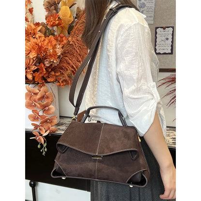Women Frosted Handbag Suede Flap French Shoulder Bag