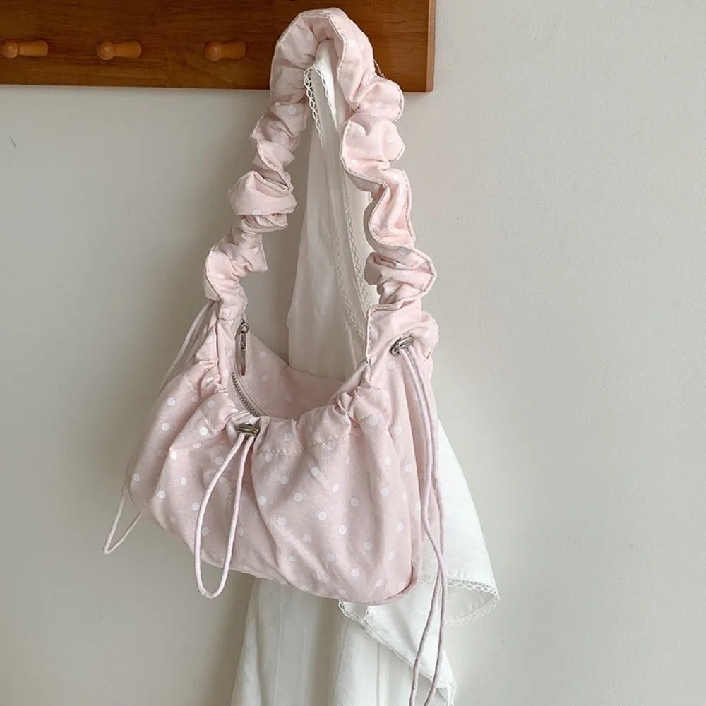 Drawstring Pleated Dumpling Bag for Outdoor Travel Clutch